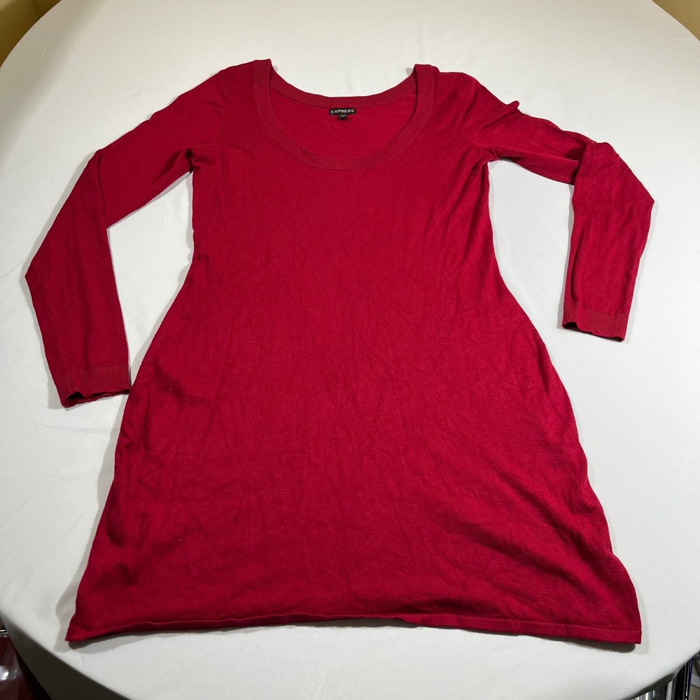Express Knit Tunic Women Large Red Scoop Neck Long Sleeve Sweater Dress
